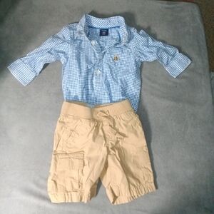 3-6M Gingham Khaki Outfit